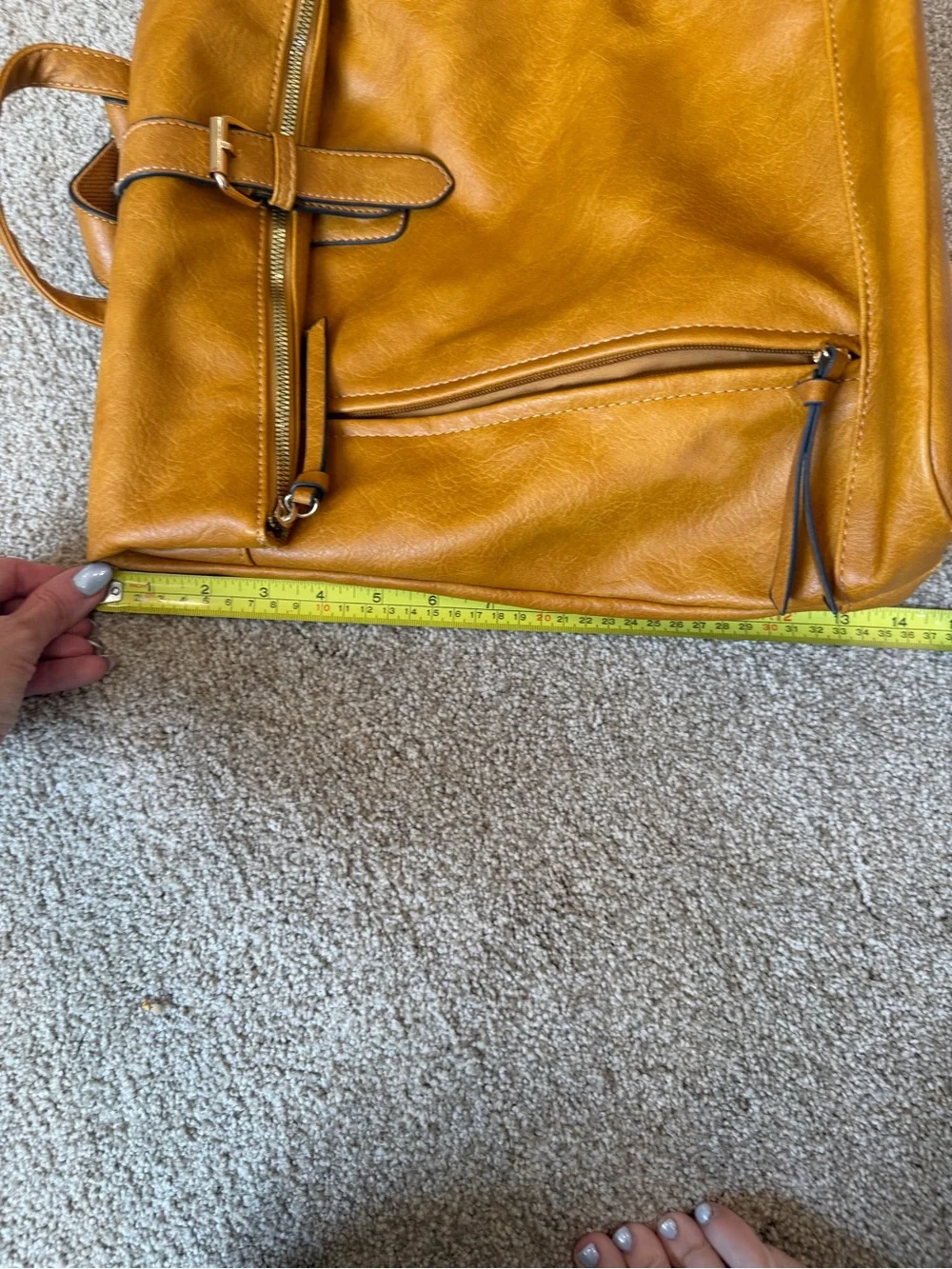 Camel Faux Leather Fold-Over Backpack/ Convertible Laptop Travel Bag.